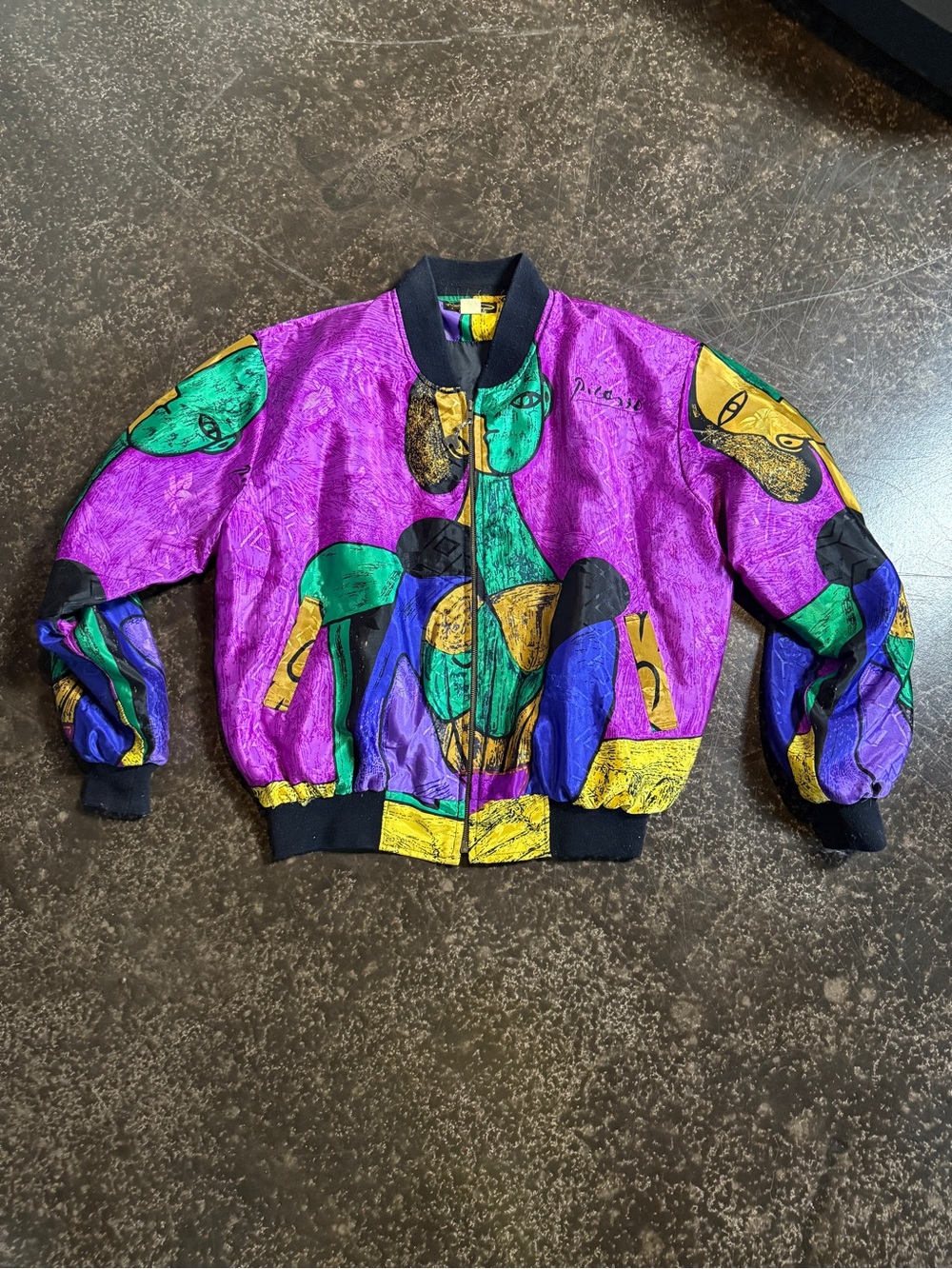 Picasso vintage Bomber Jacket - Purple, Green, Yellow, Blue